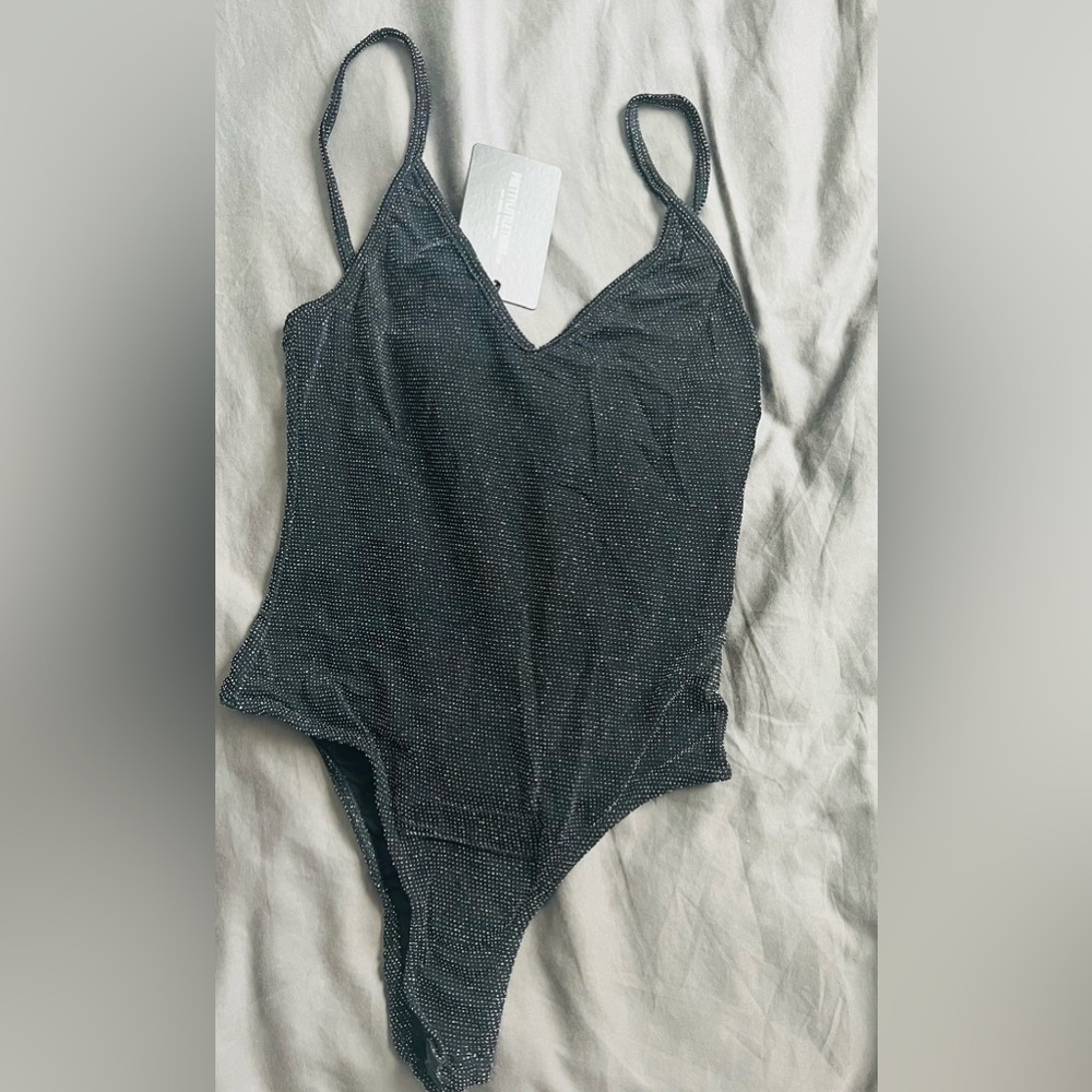 Black textured glitter strappy bodysuit